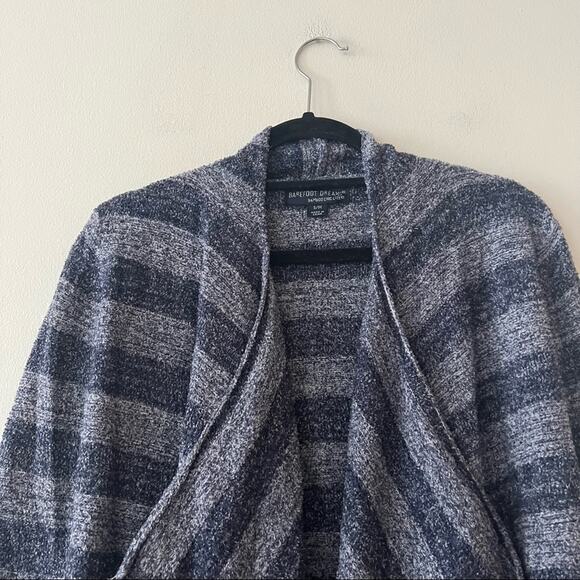 Barefoot Dreams CozyChic Lite Calypso Blue Striped Wrap Cardigan - Picture 4 of 7